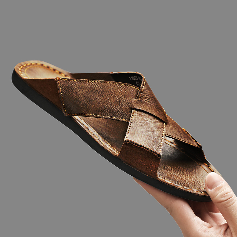 Flip Flop Leather Men - موضة جلد أصلي للرجال النعال الصيف