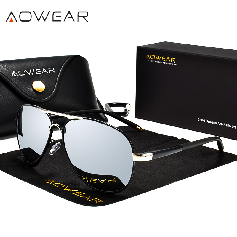Sunglasses Aviator Polarized - AOWEAR الرجال الطيران النظارات الشمسية الرجال