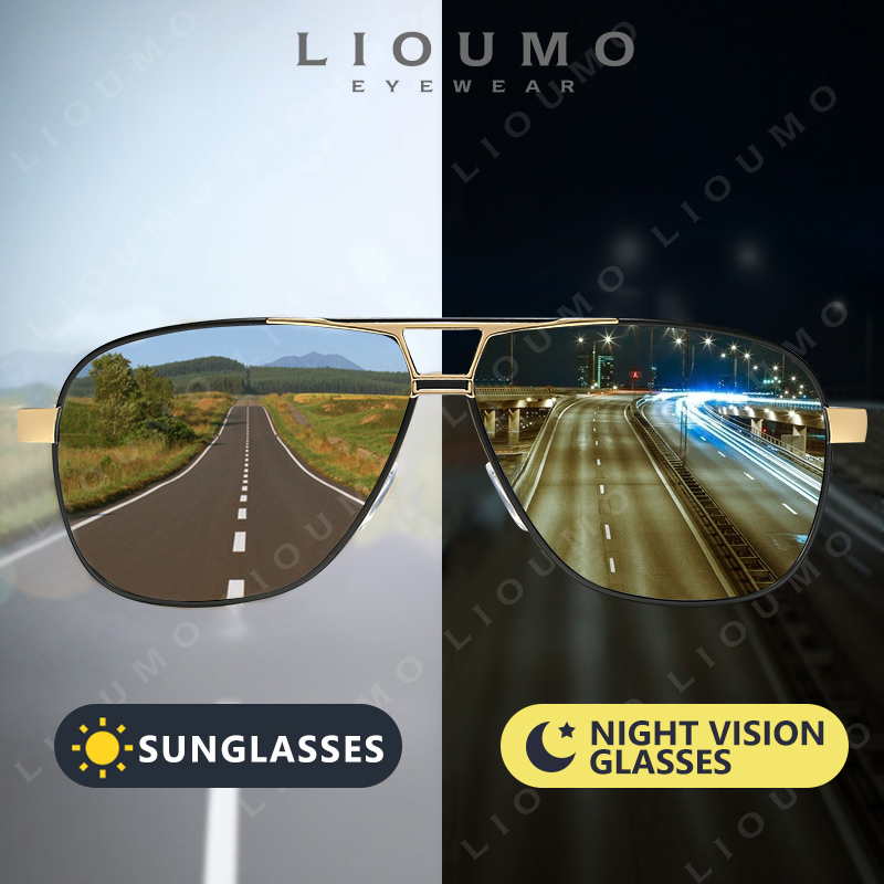 Sunglasses Aviator Polarized - نظارات شمسية من LIOUMO للرجال، مستقطبة