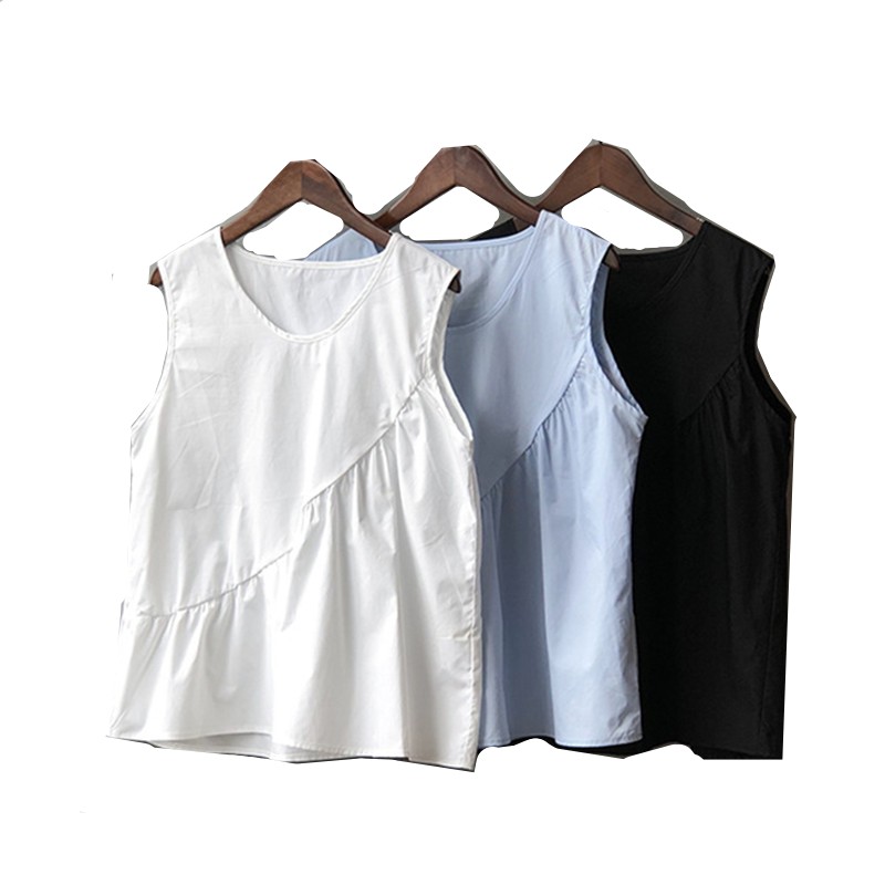 Shirt Camp Collar - فضفاضة عادية المرأة القطن الكتان تانك