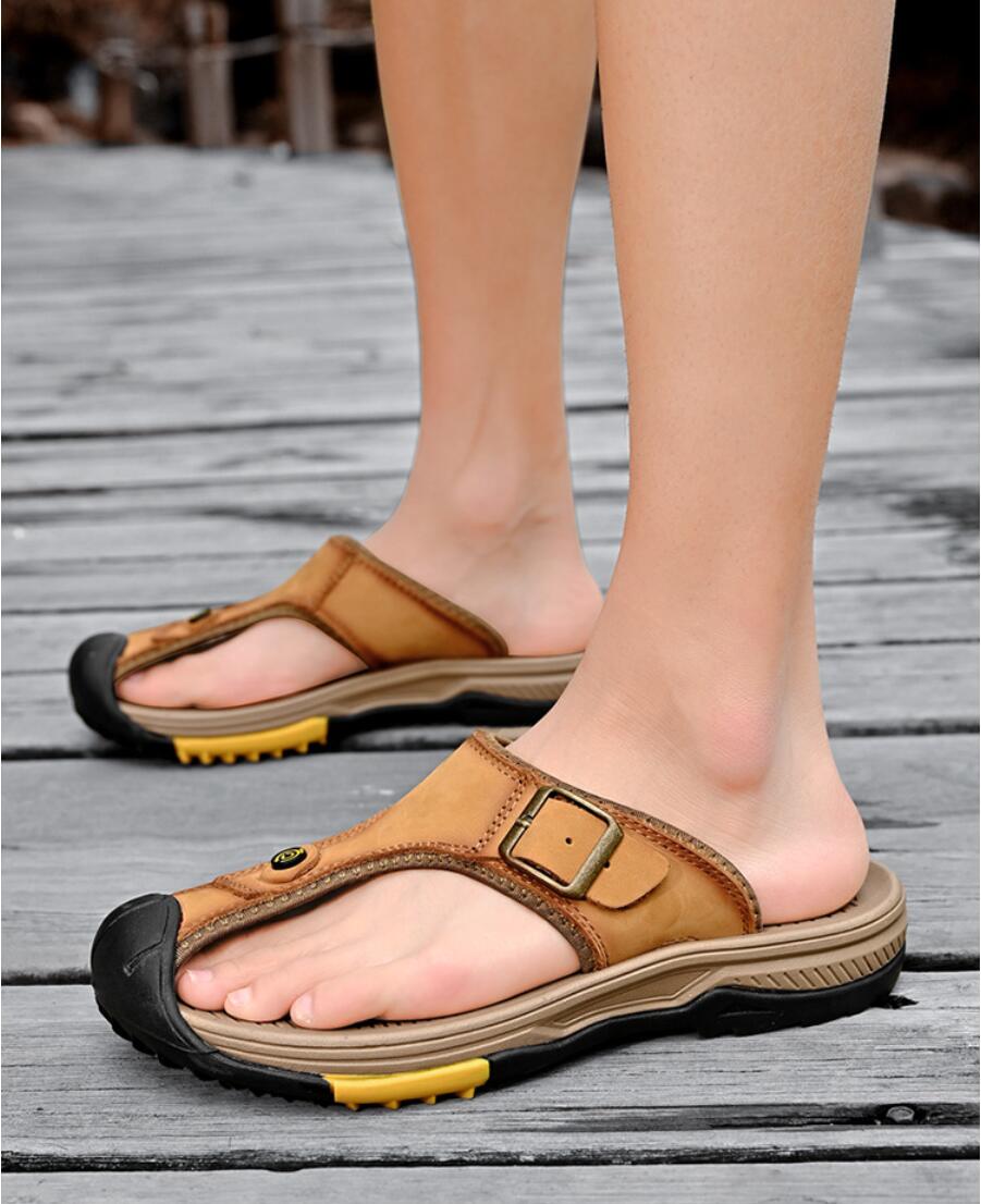 صنادل رجالية من الجلد الطبيعي، - مراجعة Flip Flop Leather Men وسعره