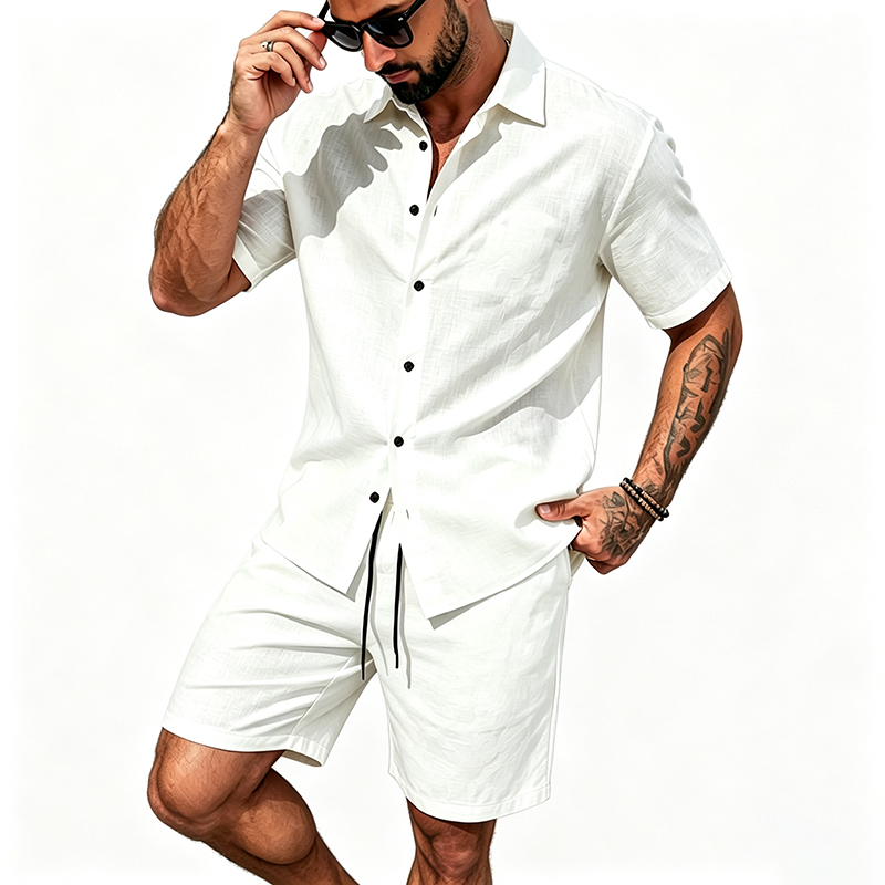 طقم رجالي من قطعتين من الكتان، - مراجعة Linen Shirt Breathable وسعره