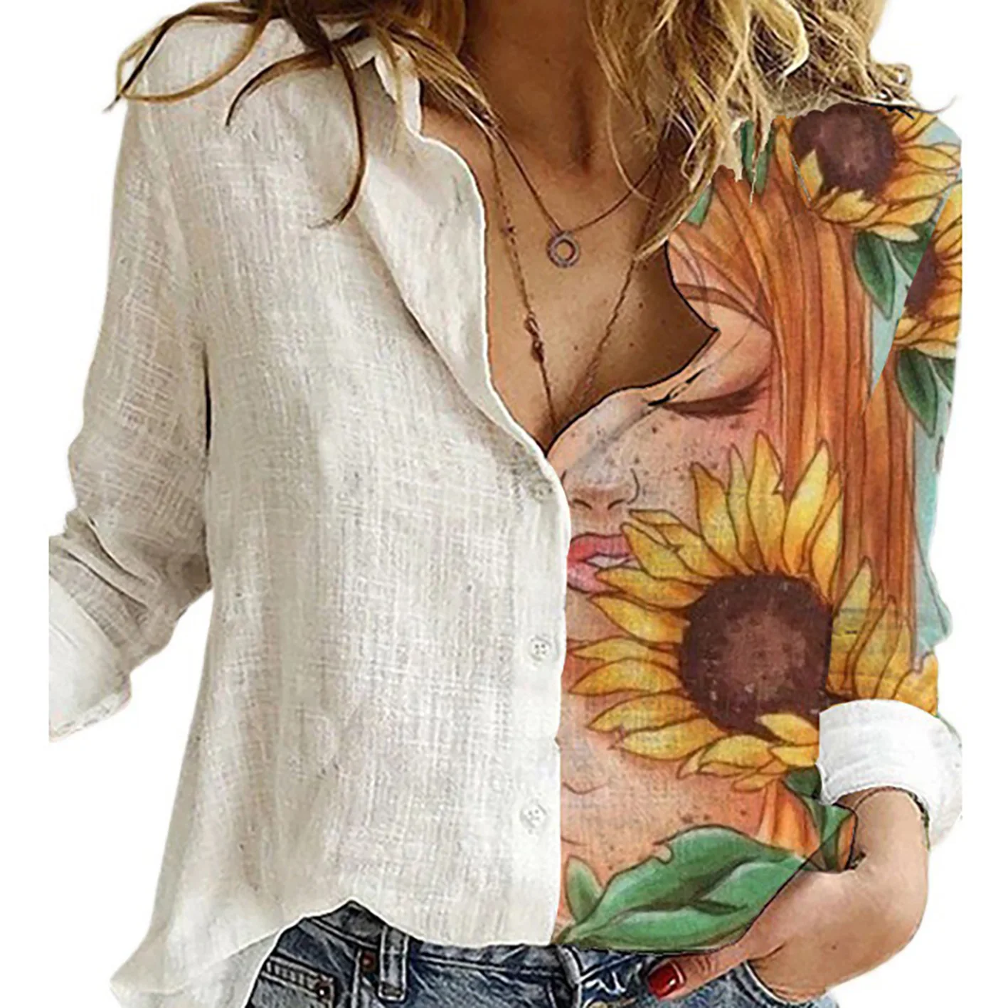 المرأة الربيع والخريف طويلة ال - مراجعة Shirt Camp Collar وسعره