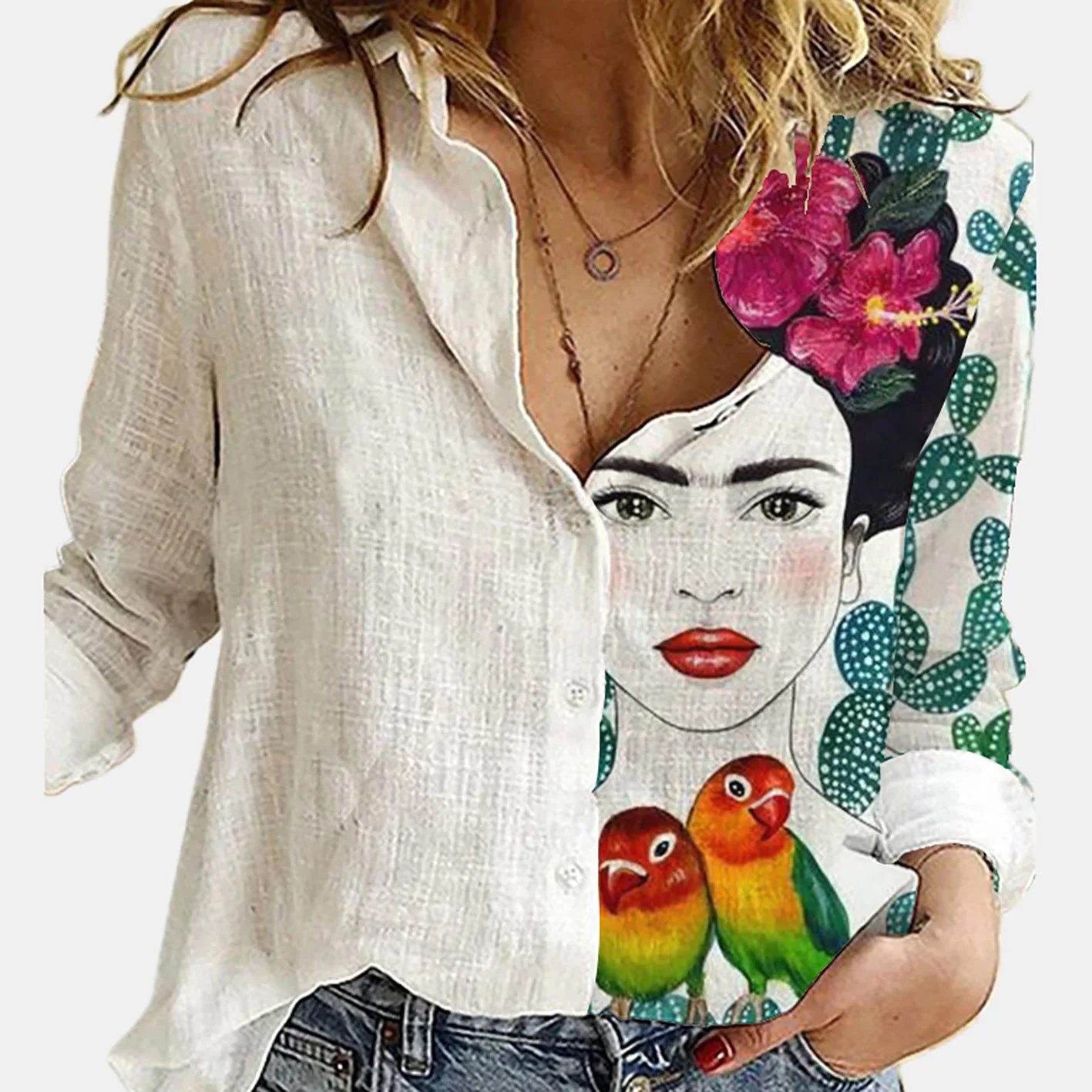 المرأة الربيع والخريف طويلة ال - مراجعة Shirt Camp Collar وسعره